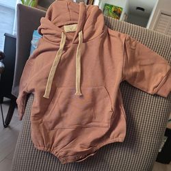 Alice & Co Mauve Hooded One-Piece Bodysuit Cotton 0-6M 12-18M Drawstring