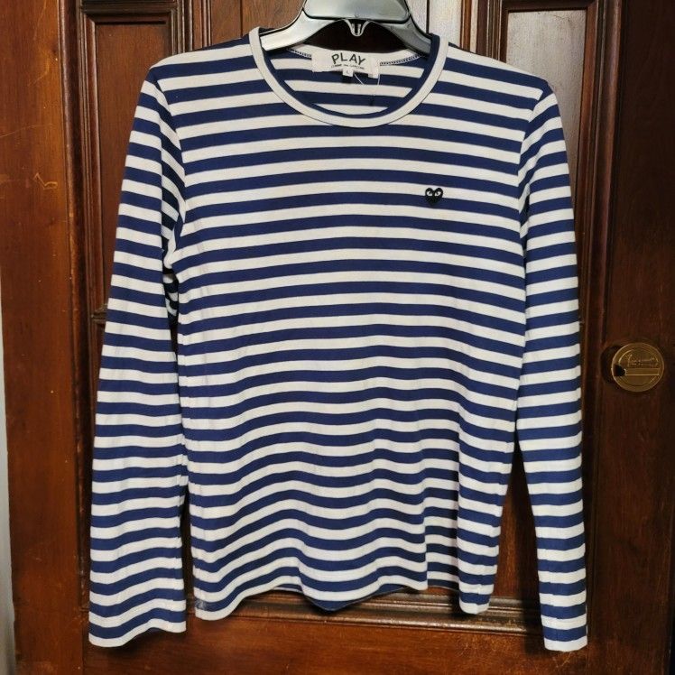 Comme des Garçons Play Women's Little Black Heart Long Sleeve Stripe in Navy-L