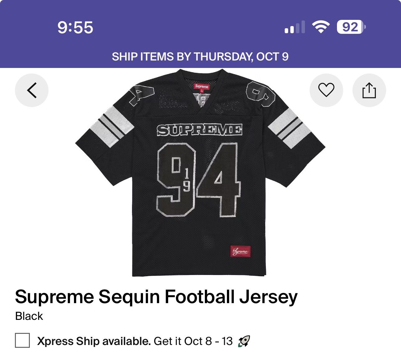 Supreme Sequin Jersey Black Size M