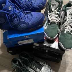 8 pairs of shoes. Nike, Adidas, Reebok, Under. Size 13