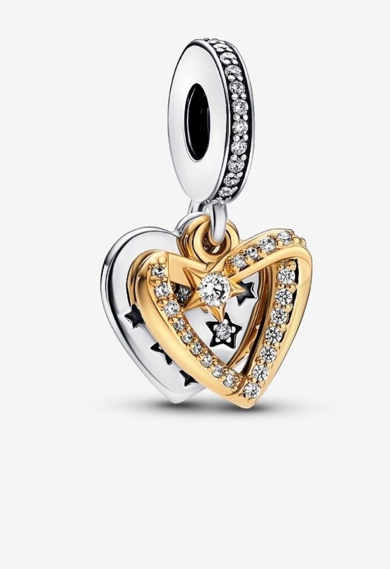 Pandora Shooting Star Hearts Double Dangle Charm Sterling silver 14k gold