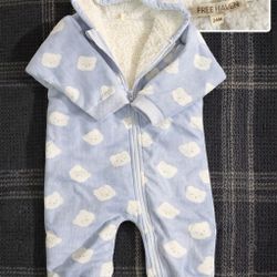 Baby Winter Hooded Snowsuit 24M – Fleece Lined – Cute Bear Print 