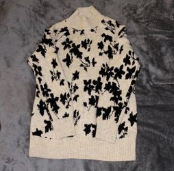 Liz Claiborne Women Size Medium Tan&Black Cabaret Floral Acrylic Blend Sweater