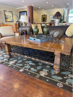 Brown Wood Coffee Table with Leather Straps