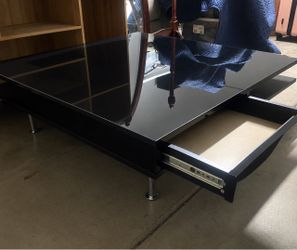 Black Glass Top Coffee Table with Drawers