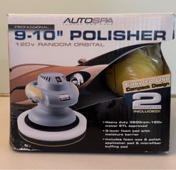 AutoSpa 9”-10” Random Orbital Car Polisher Buffer 120V New in Box w/ 2 Bonnets
