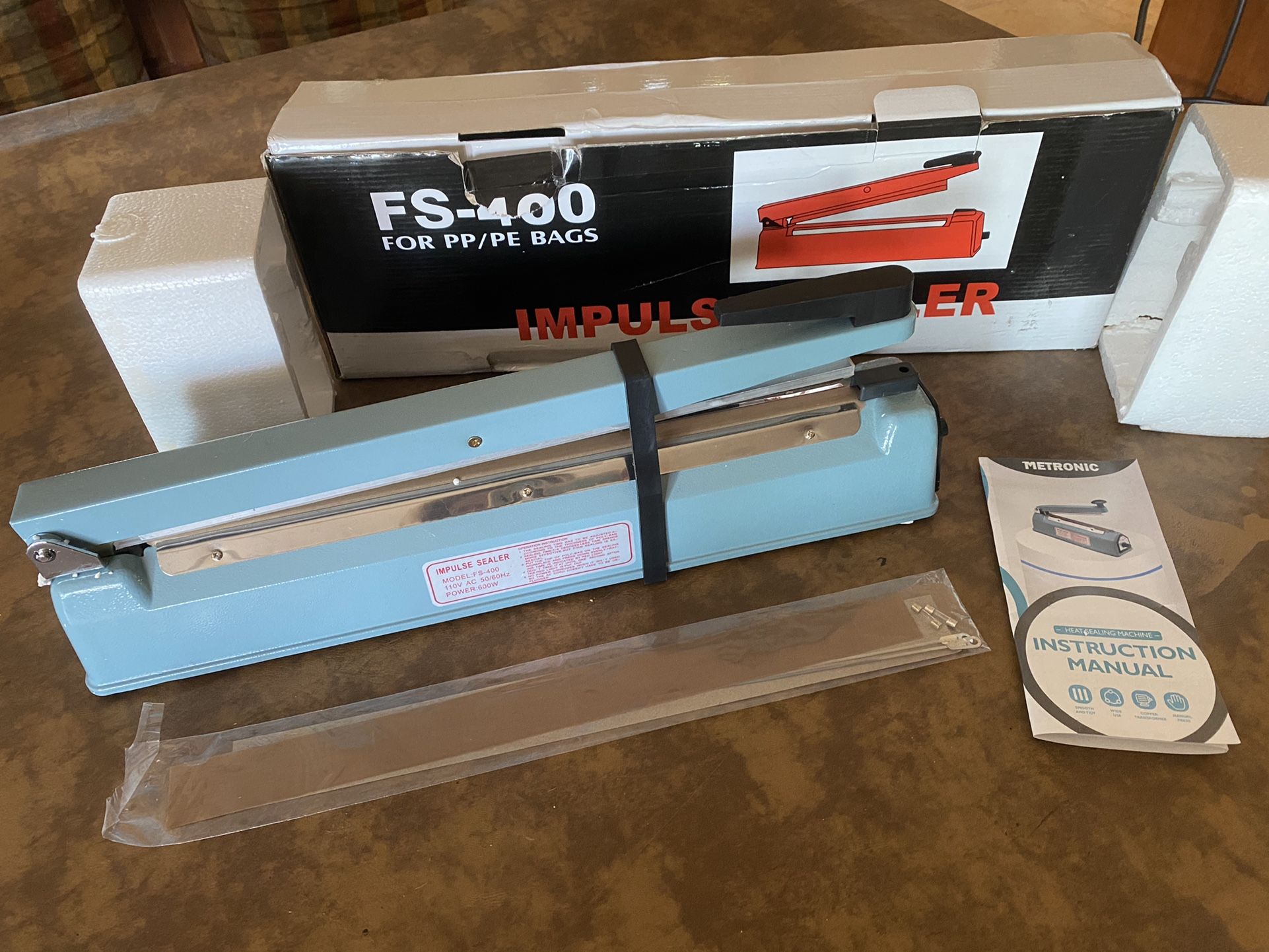 Metronic 16 inch Impulse Sealer Poly Bag Heat Sealer Sealing Machine Heat Seal Closer with Repair Kit