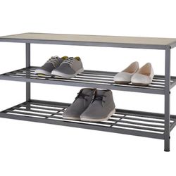 TRINITY Modern 3-Tier Shoe Rack with Wood Top 18" H Entryway Closet