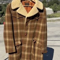 Vintage Pendleton Ranch Coat Wool Blanket Jacket Shearling Collar USA Made