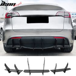 Fits 2020-2025 Tesla Model Y 3PCS Rear Bumper Lip Diffuser Shark Fin Lower Valance Exterior Auto Parts IKON Style Painted Gloss Black ABS Plastic