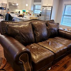 Almont Pecan  Leather Sofa.