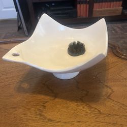 Every now and zen; Vintage Handmade Ceramic Ikebana Vase w/Built-in Kenzan: 