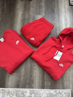 Nike Men's Sports Fleece Red Hoodie & Crew Jogger Set Size Medium Men & Xs Pants