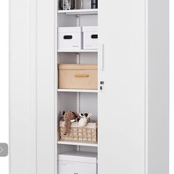 Metal Storage Cabinet-71” Tall Steel File Cabinets with Lockable Doors and Adjustable Shelves-White Steel Storage Cabinet for Home, School, Office, Ga