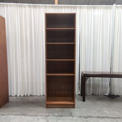 Light Brown Wood Five-Shelf Bookcase