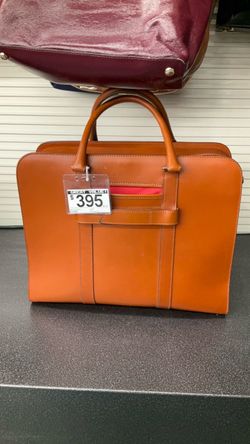 Tan Leather Structured Briefcase Tote Bag