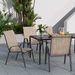 Garden Patio Chairs Set of 4, Outdoor High Stacking Chairs for All Weather, Breathable Seat Fabric and Alloy Steel Frame for Backyard, Porch, Garden,P
