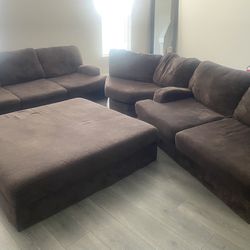 Brown 3 Piece Sectional With Ottoman 