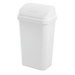 Sterilite 13 Gallon Trash Can, Plastic Swing Top Kitchen Trash Can, White