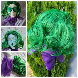 Green Cosplay Wig with Purple Scarf and Sunglasses