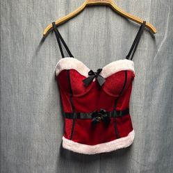 Spencer's sexy Santa Red and Black Corset with White Trim size large
