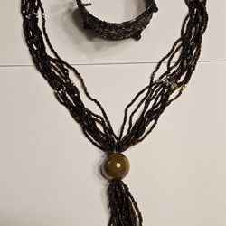 Vintage Bead Bracelet And Necklace With Tassel