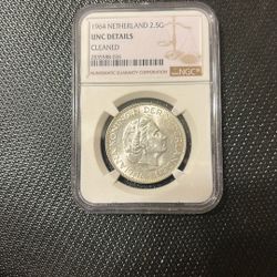 1964 Neatherlands 2 1/2 Gulden! NGC Graded 72% Silver! 