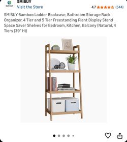 SMIBUY Bamboo 4-Tier Ladder Bookcase