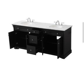 New In Box: 72” Vanity Black Wood Base, Double Sink Carrara Marble 