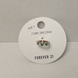 NWT Forever 21 Gold-Tone Ring with Green and Clear Stones