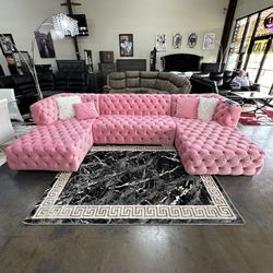Elegant Pink Velvet Double Chaise Sectional
