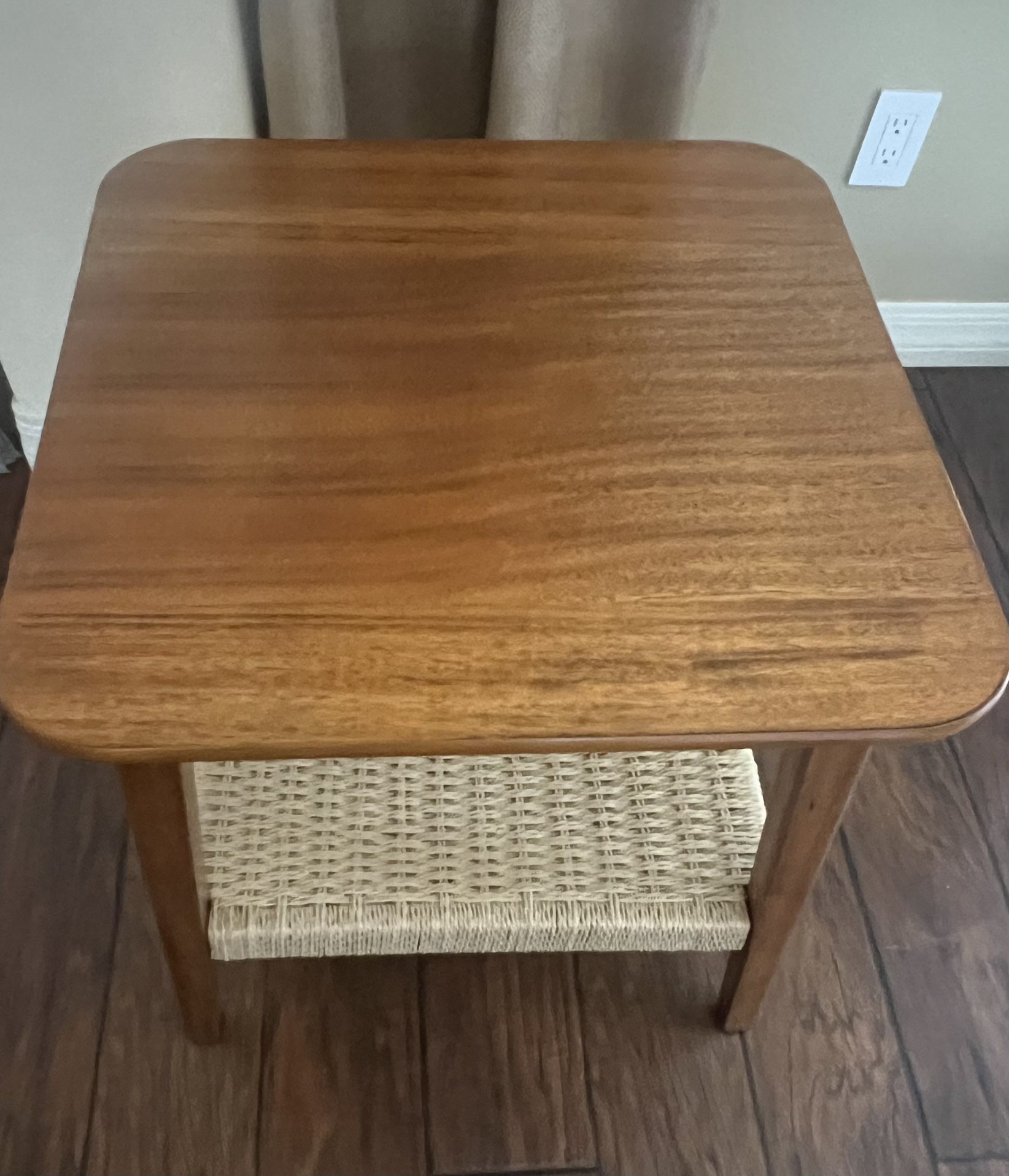 23'' Square Solid Wood End Table Natural Rattan Side Table