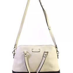 Kate Spade New York Womens Pebbled Leather Shoulder Handbag White Black