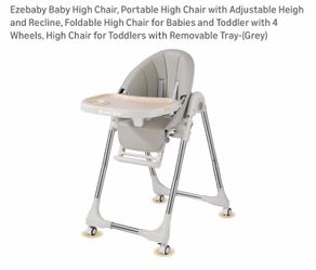 Ezebaby Baby High Chair, Portable High Chair with Adjustable Heigh and Recline, Foldable High Chair for Babies and Toddler with 4 Wheels, High Chair f