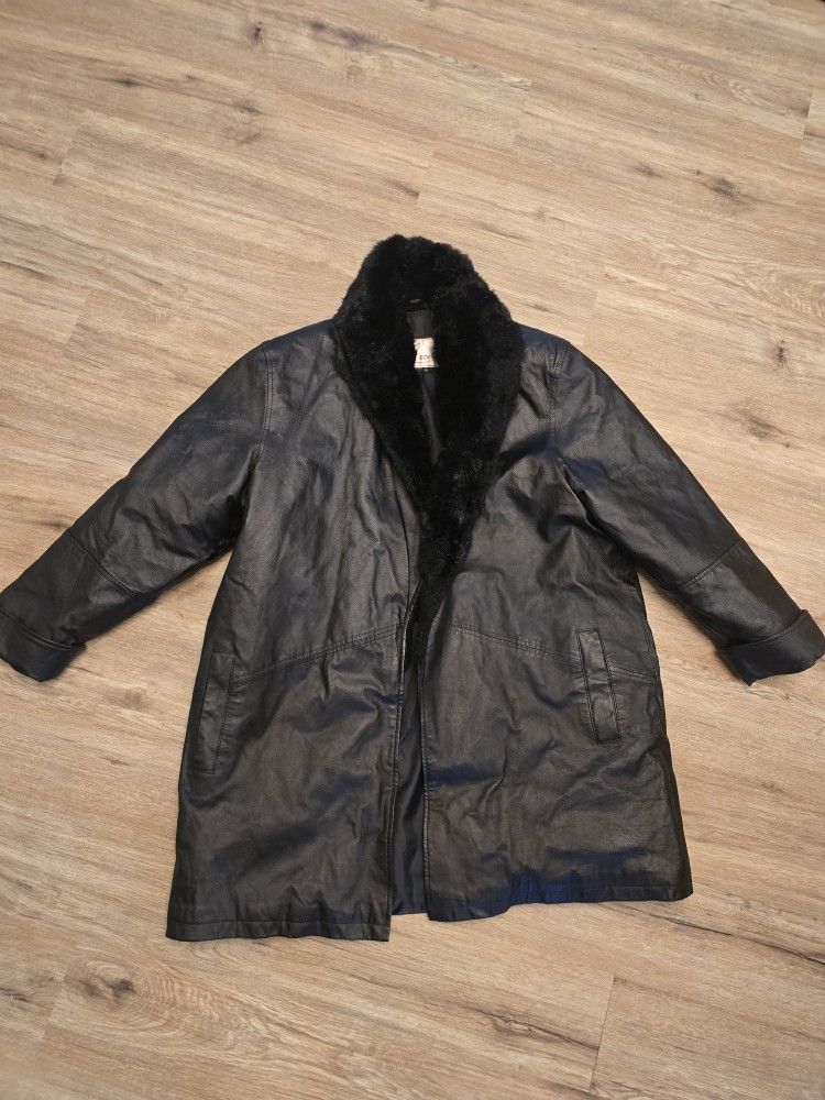 Excelled Collection Vintage Womens Leather Coat Black SIZE XL