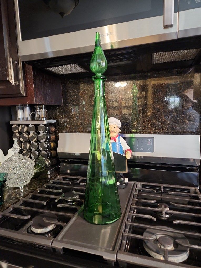 Vintage  Green Glass Genie  Bottle Decanter