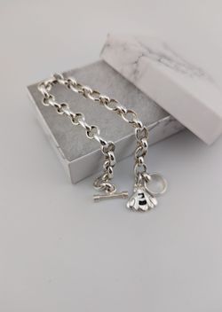 925 Sterling Silver Link Toggle and Bee Charm Bracelet