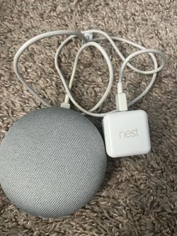 Google Home Mini Smart Speaker, Gray/White/Orange Colors with AC Adapter.
