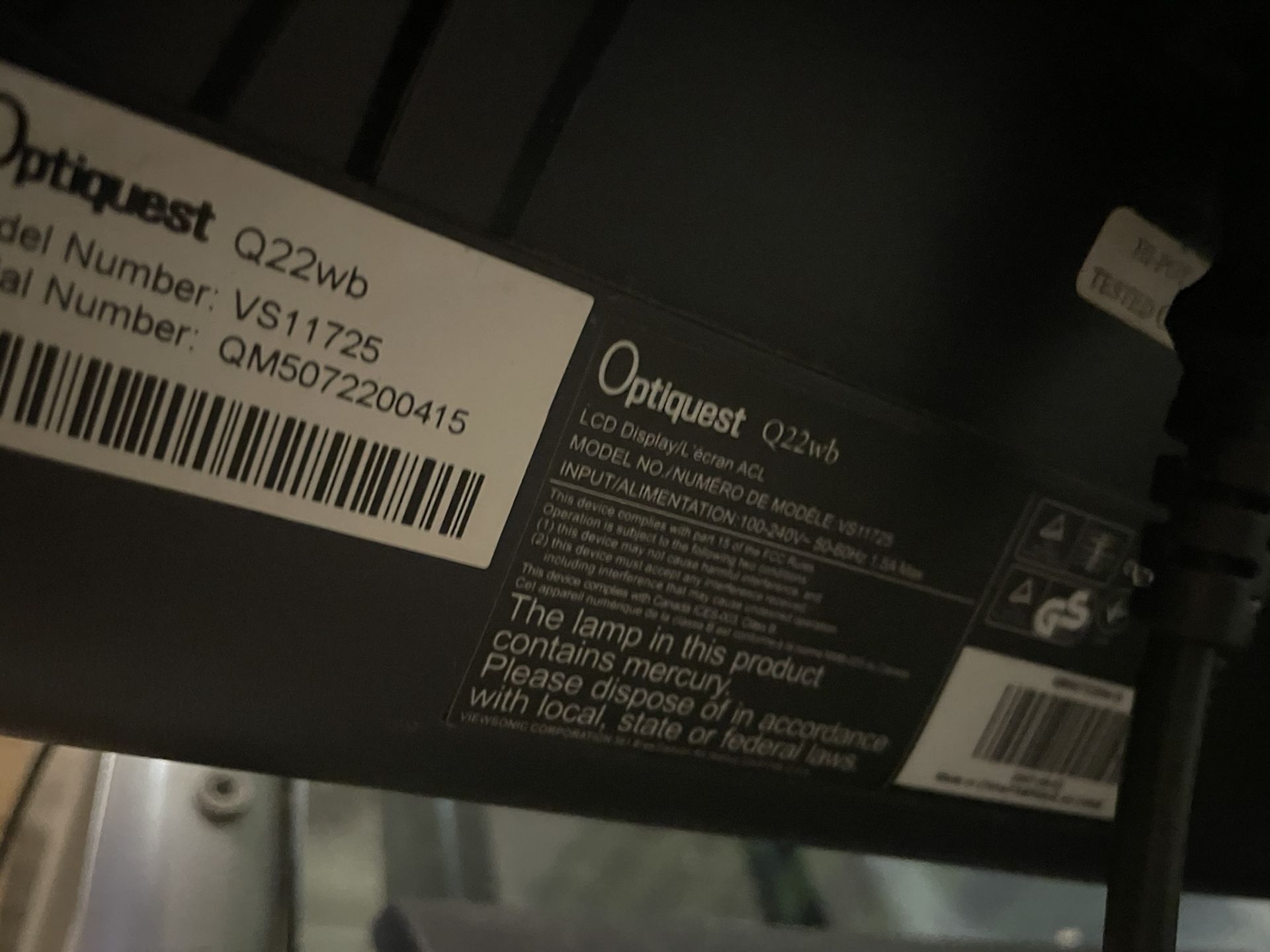 Optiquest 22” LCD Computer Monitor