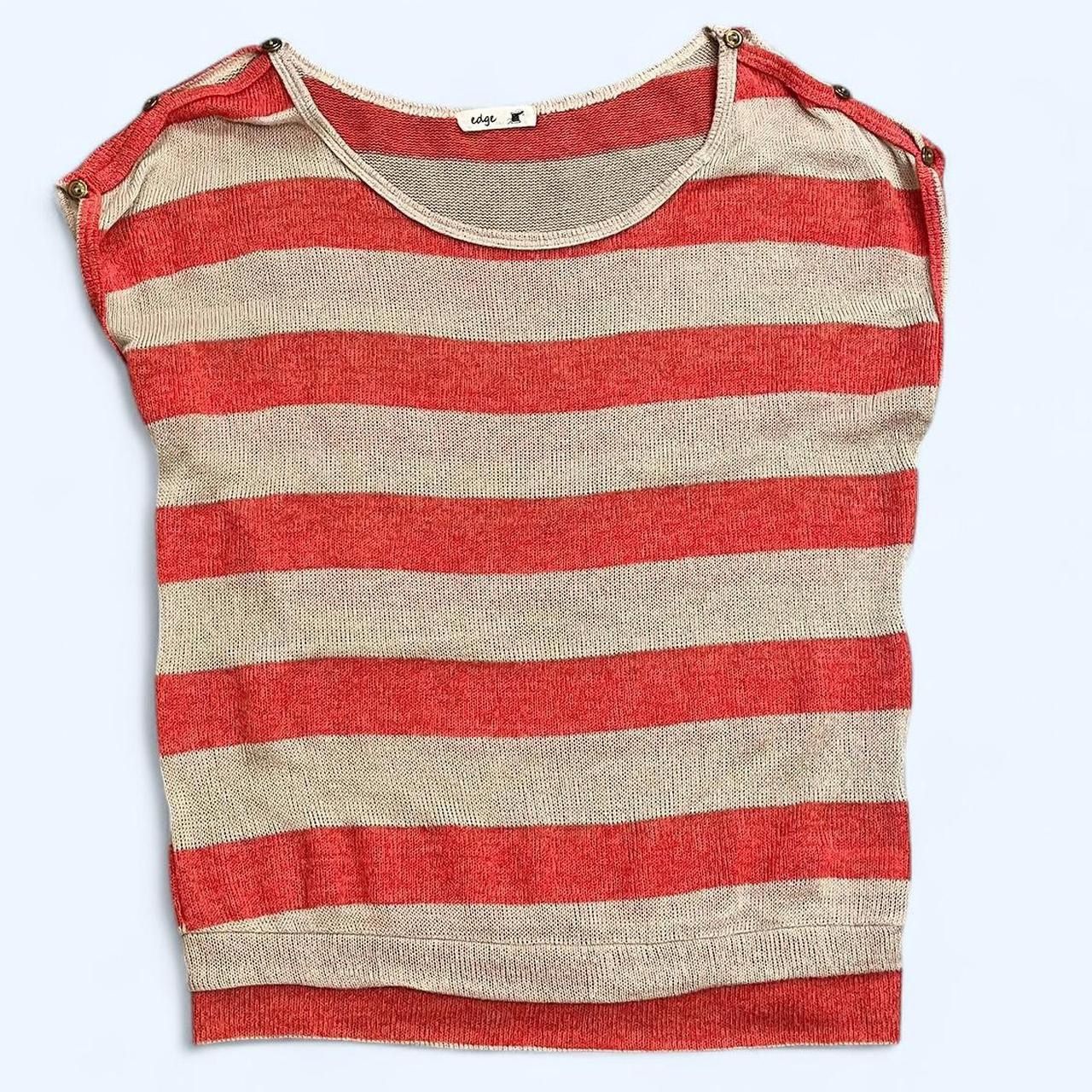 Edge Large Vintage Orange and Tan Striped Knit Top Gold Buttons y2k