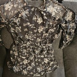 Gray Dress With White Flowers Size M OBO