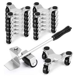 (707070-23) Timtin 13 Pcs Furniture Moving Dolly Set, 3 Wheel Steel Tri Dolly Heavy Duty Movers Mobile Rollers, 1 Crowbar, Triangle Swivel Caster Easy