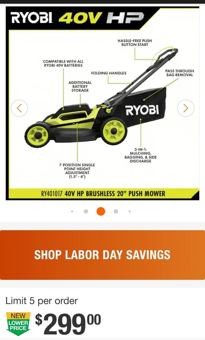 Ryobi Brushless 20' 40v With Battery 6 Ah And Charger