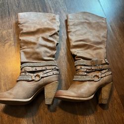 Women’s Faux Suede Tan Bling Boots