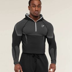 Gymshark ONYX 5.0 Seamless Hoodie BLACK + GREY SIZE LARGE + EXTRA LARGE XL