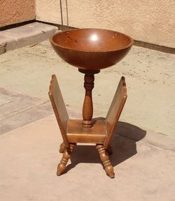 Vintage Wooden Yarn Bowl with Book Holder