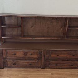 Wooden entertainment center / TV stand with hutch.