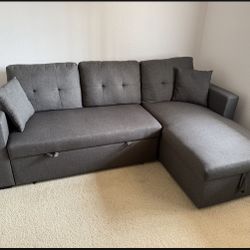 Modern Gray L-Shaped Sleeper Sectional with Storage