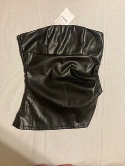 Forever 21 Women’s Black Faux Leather Strapless Tube Top Ruched Side-Wrap Size XSmall