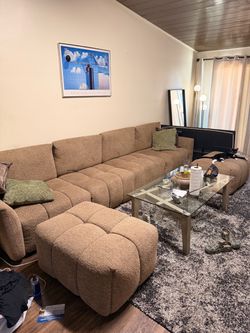 Large Tufted Sectional Sofa with Ottoman
